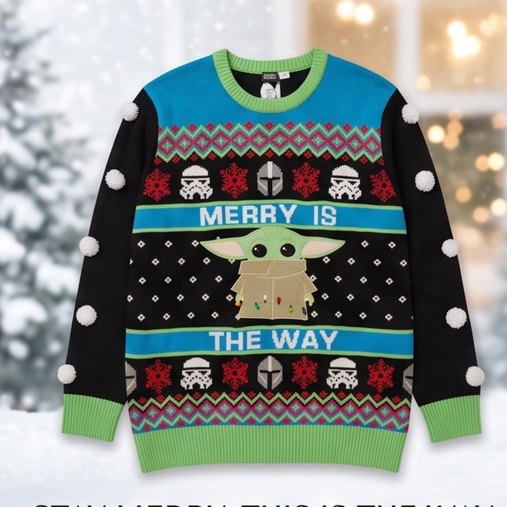 Star Wars S/M Grogu Baby Yoda Ugly Christmas Sweater Merry Is The Way Black